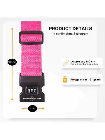 Kofferriem + 2 Bagagelabel – 3-delig – Roze