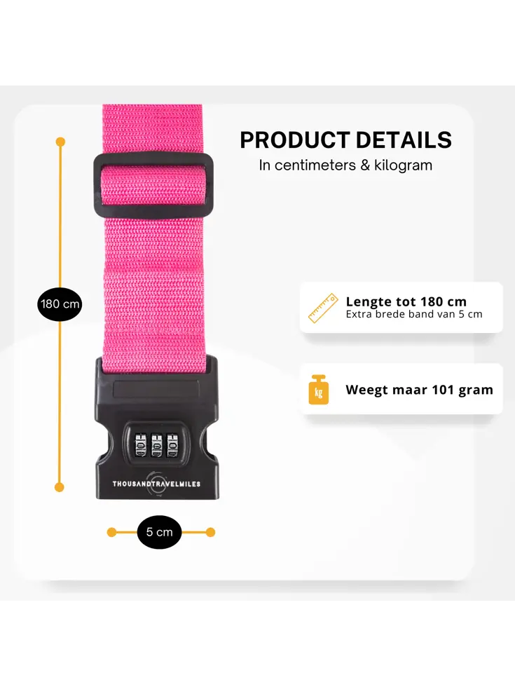 Kofferriem + 2 Bagagelabel – 3-delig – Roze
