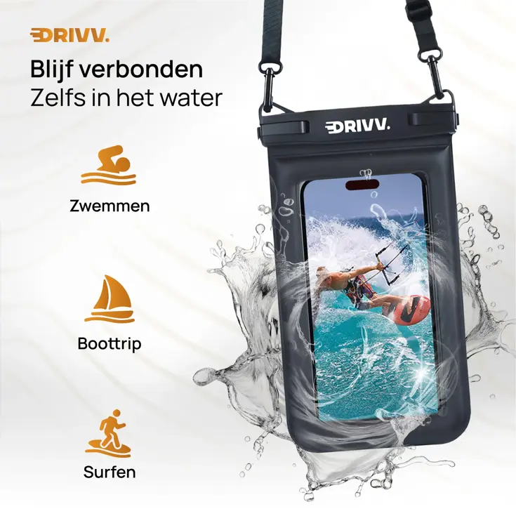 Waterdicht Telefoonhoesje - 6.8" Zwart - Drijvend