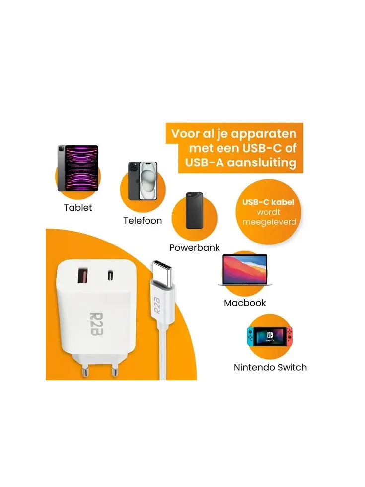 USB-C Kabel 1m met USB-A & USB-C Adapter