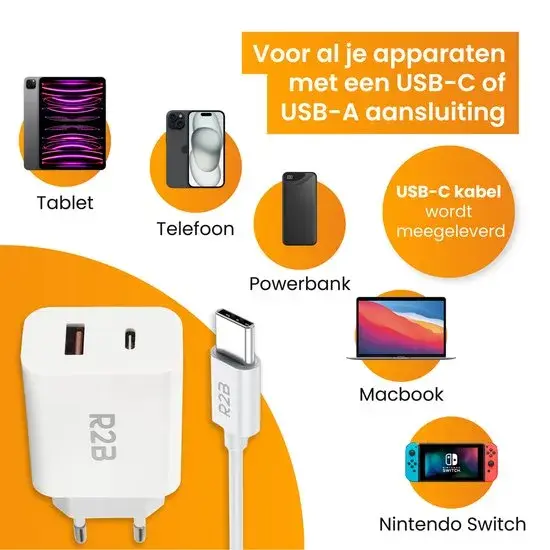 USB-C Kabel 1m met USB-A & USB-C Adapter