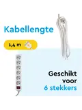 Stekkerdoos 6‑voudig met schakelaar – 1,4 m