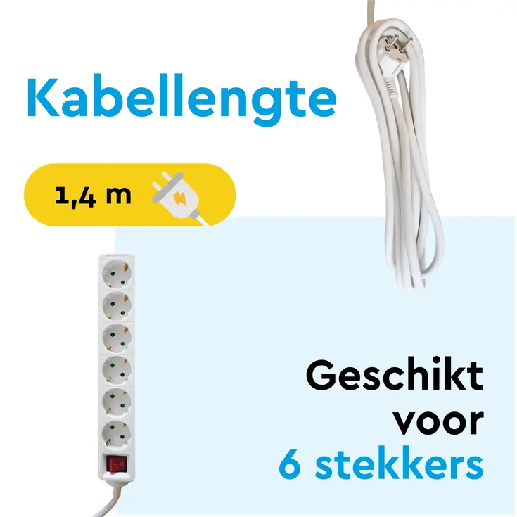 Stekkerdoos 6‑voudig met schakelaar – 1,4 m