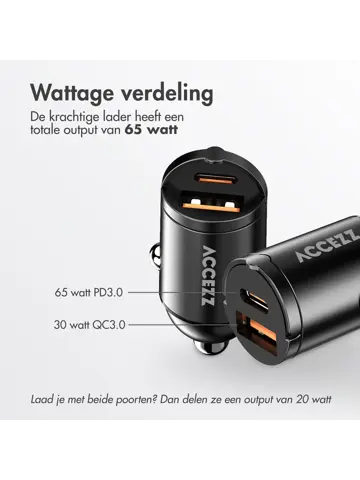 Autolader - 1x USB-C & 1x USB - 65W