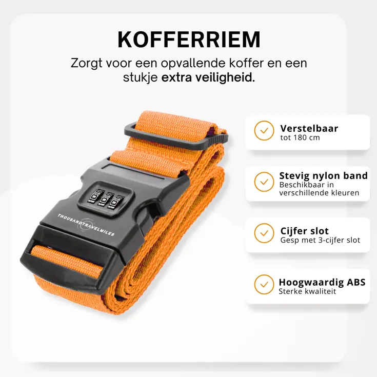 Kofferriem met Cijferslot – 180*5cm – Oranje