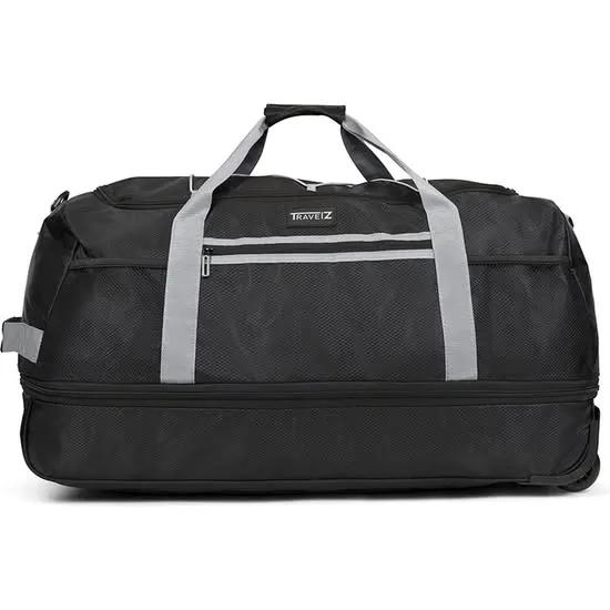 VOOWO Duffeltas met wielen - rollende opvouwbare uitbreidbare plunjezak met wielen voor reizen, rollende bagage draagtas met wielen, grote rollende rugzak weekendtassen voor mannen vrouwen, Zwart