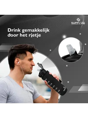 Nederlandse Motivatie Waterfles - Zwart - 1L