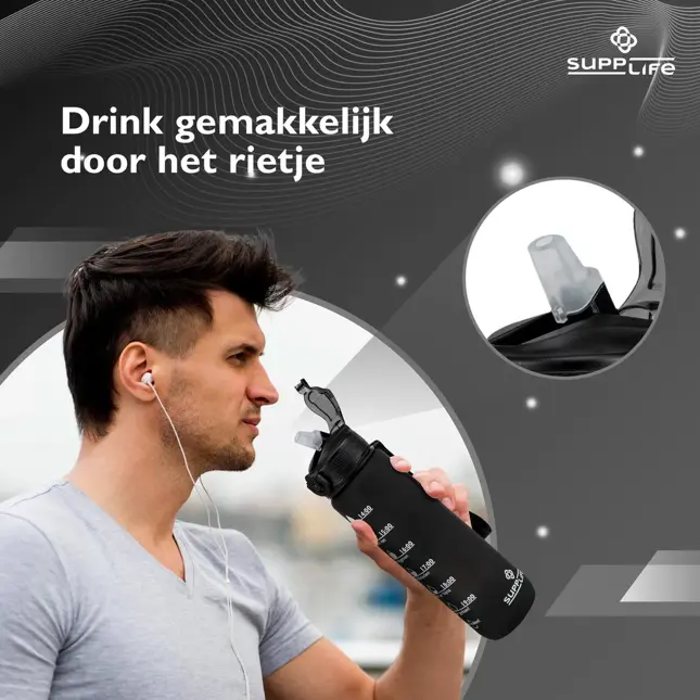 Nederlandse Motivatie Waterfles - Zwart - 1L