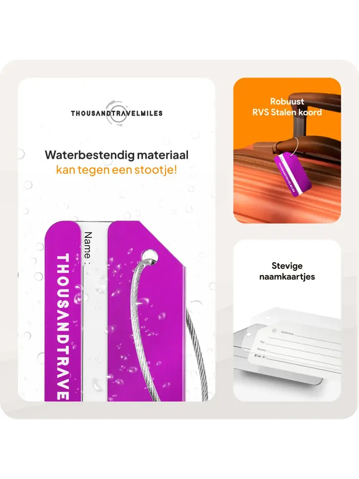Aluminium kofferlabels – 4 stuks – Paars