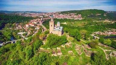 Aerial view of Veliko Tarnovo - old town and the cathedral.