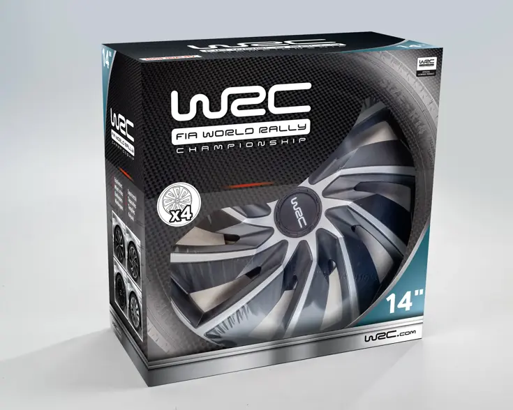 WRC Wieldoppen 14" - zilver/zwart 4 stuks