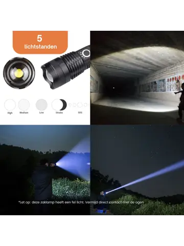 Zaklamp LED 3000 lumen oplaadbaar met USB-C
