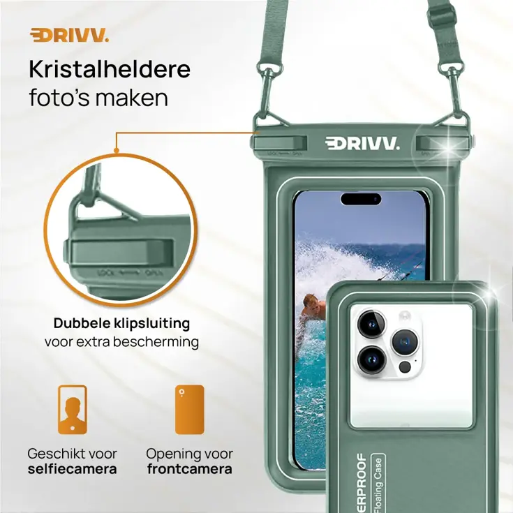Drivv. Waterdicht Telefoonhoesje - 6.8" Groen