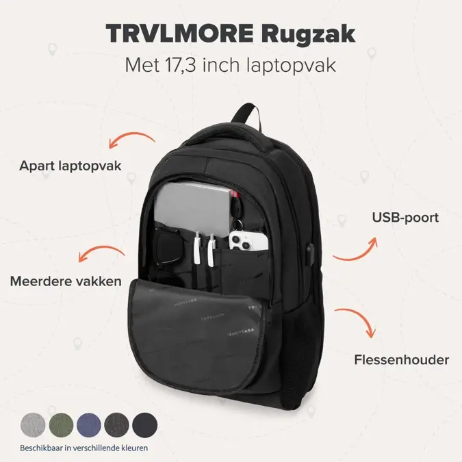 TRVLMORE Rugtas - 36L - 17 Inch