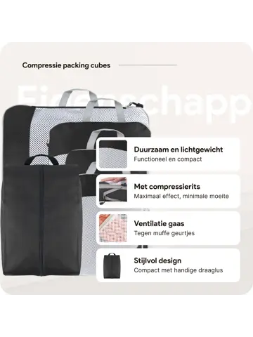 Packing cubes compressie set – 6-delig – Zwart