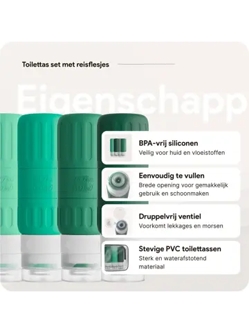 Reisflesjes en Toilettassen –14 delig- Groen