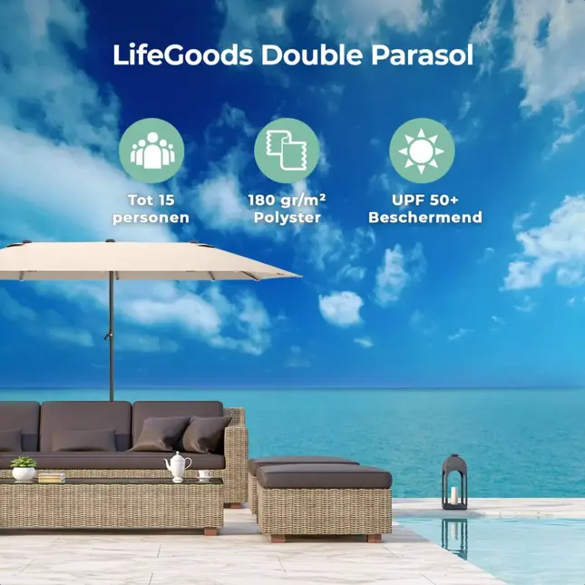 LifeGoods Dubbele Parasol – 270x460cm