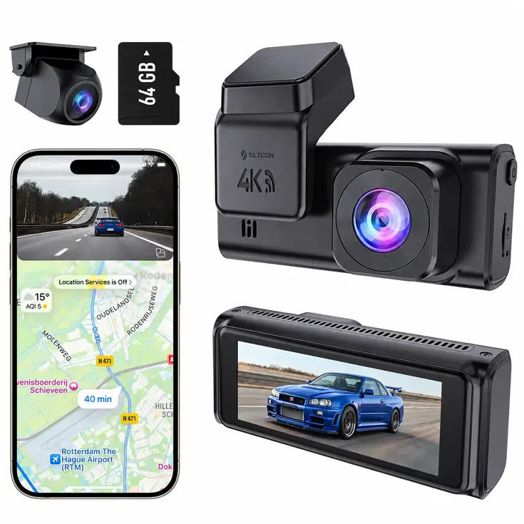 Dashcam 4K + 2K Voor & Achter - WiFi GPS - 64GB