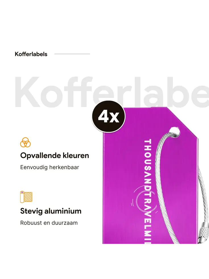 Aluminium kofferlabels – 4 stuks – Paars