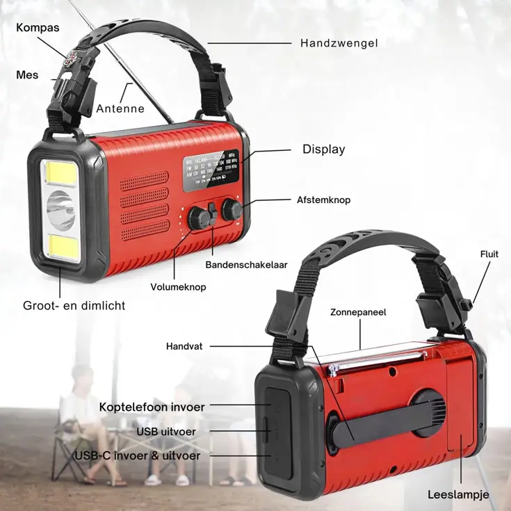 NoodRadio Solar Opwindbaar - FM/AM - 20.000mAh