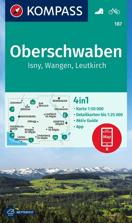Kompass Wandelkaart WK187 Oberschwaben - Isny