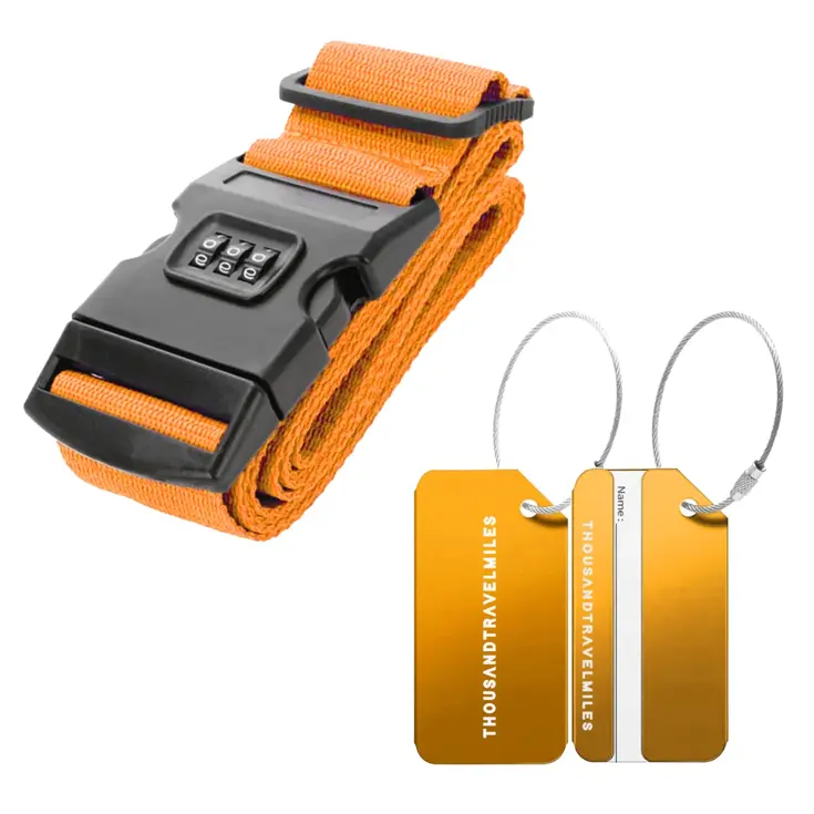 Kofferriem + 2 Bagagelabel – 3-delig – Oranje