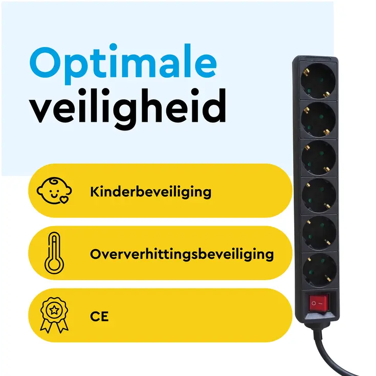 Stekkerdoos 6‑voudig met schakelaar – 1,4 m