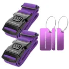 Kofferset 4-delig kofferriem + bagagelabels Paars
