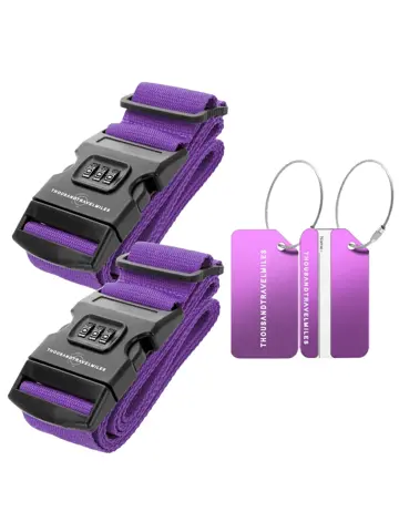 Kofferset 4-delig kofferriem + bagagelabels Paars