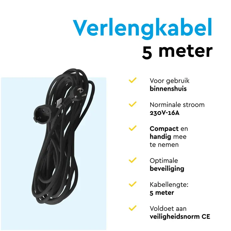 Verlengsnoer 5 m met randaarde voor binnen