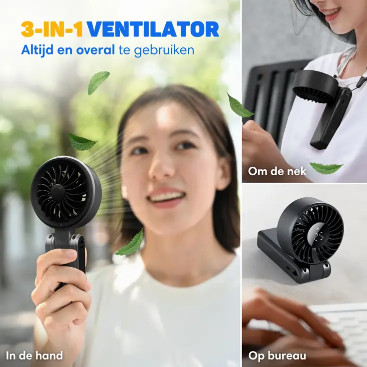 Handventilator PRO 3in1 - Oplaadbaar & Draagbaar