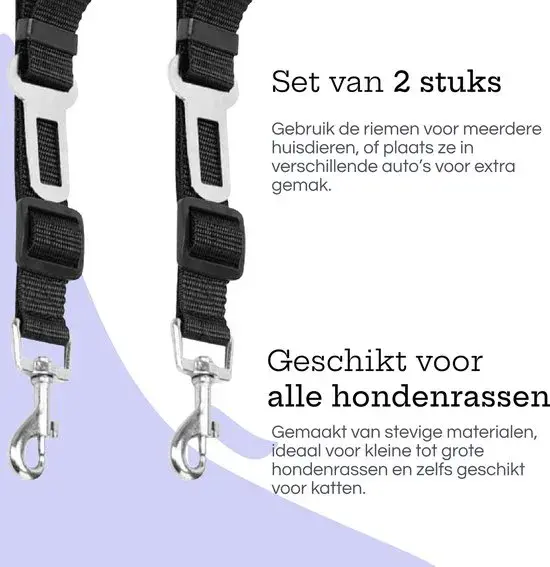 Hondengordel voor Auto - 2 stuks - Zwart
