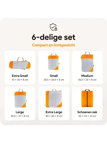Packing cubes compressie set – 6-delig – Oranje