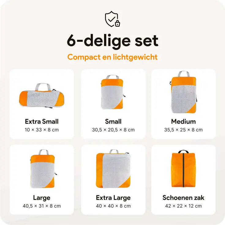 Packing cubes compressie set – 6-delig – Oranje