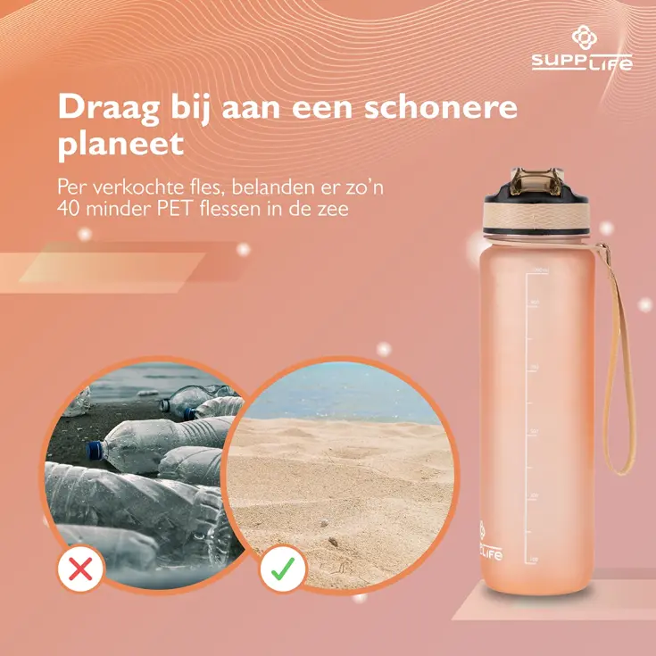 Nederlandse Motivatie Waterfles - Rose Goud - 1L