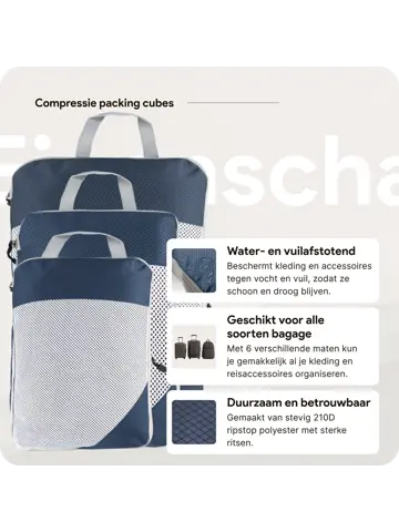 Packing cubes compressie set – 6-delig – N Blauw