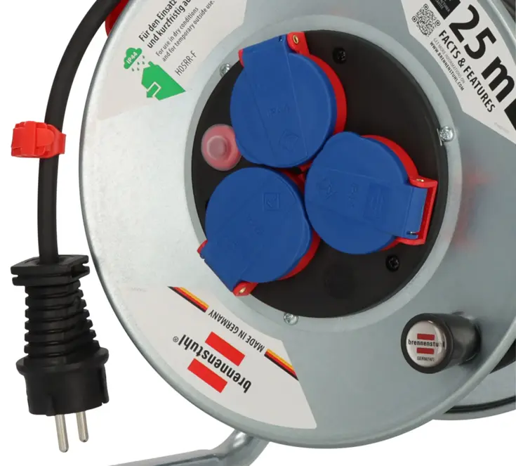 Kabelhaspel 25m met 3 waterdichte stopcontacten