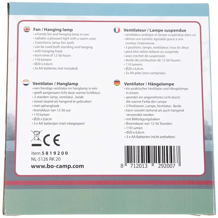 Bo-Camp Ventilator/hanglamp 110 Lumen