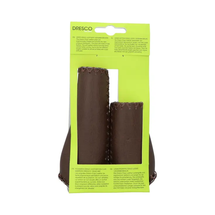 Ergonomische leren handvatten 135/92mm bruin