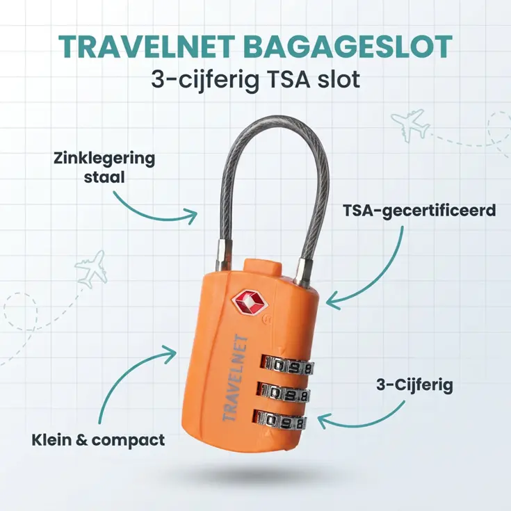 Travelnet TSA Reisslot met Cijfercode Set van 4