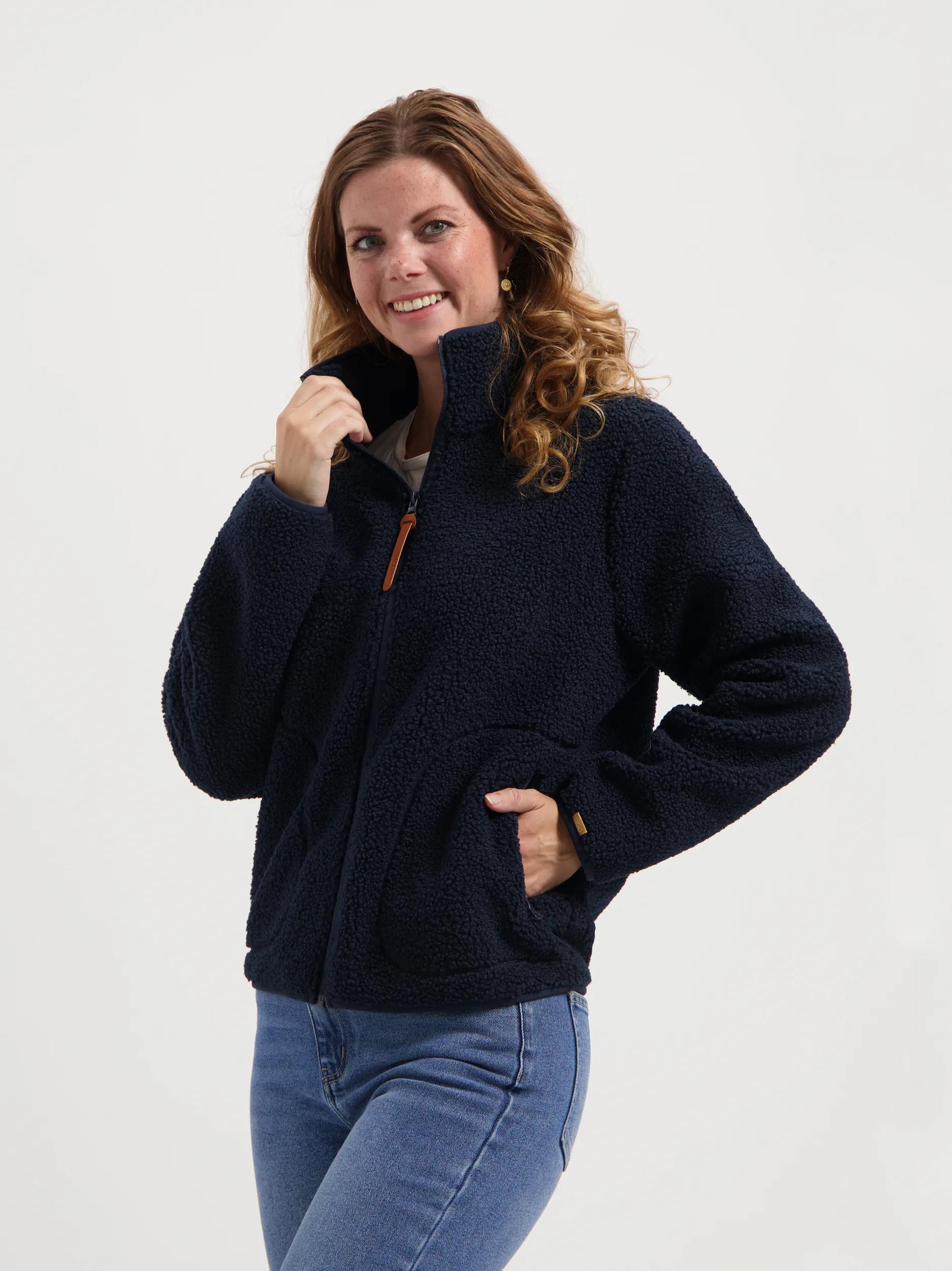 Mgo  Teddy Dames  Outdoorvest  Fleece  Marineblauw
