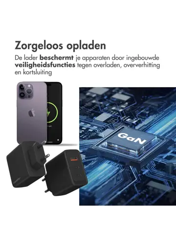 65W Wall Charger 2x USB-C 1x USB-A