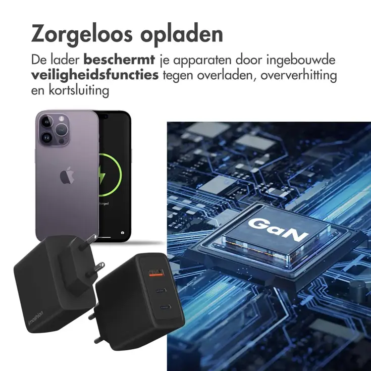 65W Wall Charger 2x USB-C 1x USB-A