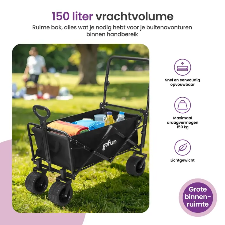 Gofun Bolderkar XXL - 150L - Opvouwbaar