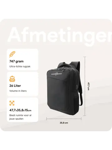 Rugzak met 17" laptopvak en antidiefstal vak