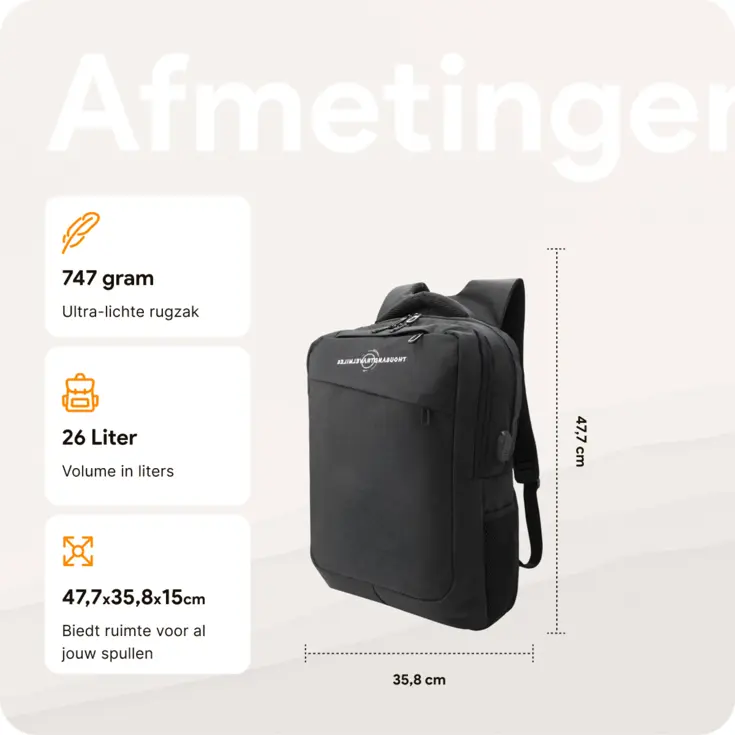 Rugzak met 17" laptopvak en antidiefstal vak