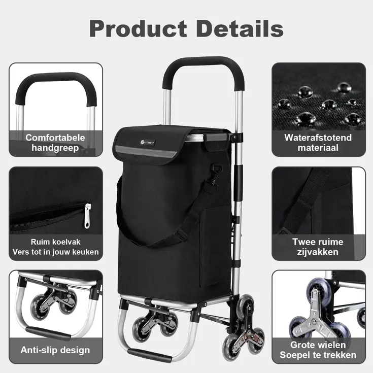 40L boodschappentrolley met trapwielen