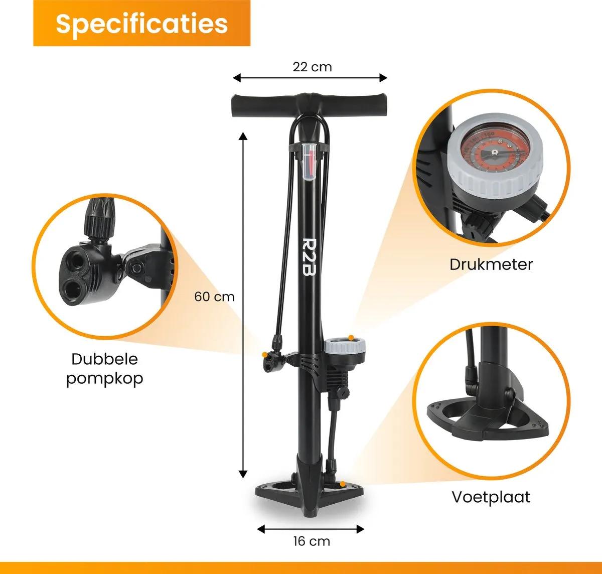 BV Fietspomp van duurzaam staal - fietspomp 160 PSI hoge druk, fietsbandenpomp 17/24 inch slimme ventielkop, automatisch omkeerbare Presta & Schrader, kogelpomp