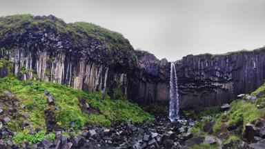 Basalt Waterfall Svartifoss Cascade Iceland Green