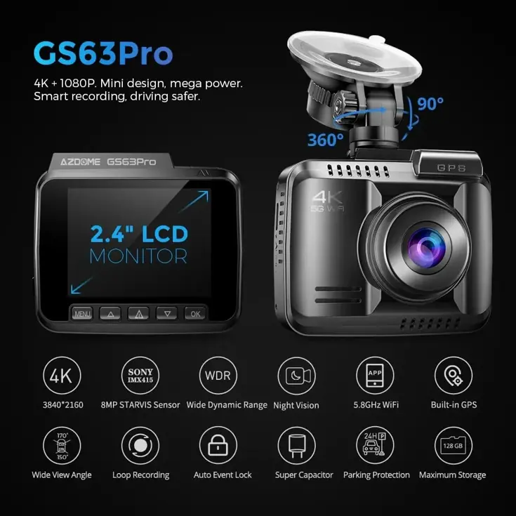 GS63H Pro True 4K 2CH Wifi GPS 64gb